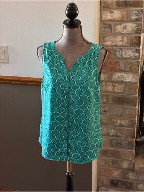 croft & barrow Teal Geometric Print Sleeveless Button-Front Camisole